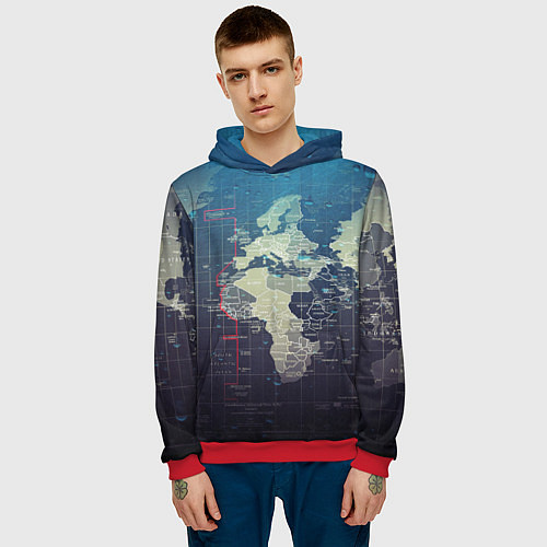 Мужская толстовка Карта мира / 3D-Красный – фото 3