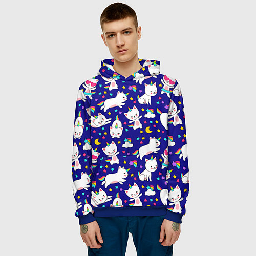 Мужская толстовка Кот-Единорог / 3D-Синий – фото 3
