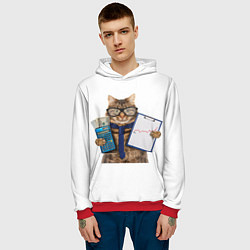 Толстовка-худи мужская Кот в очках, цвет: 3D-красный — фото 2