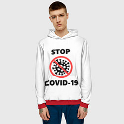 Толстовка-худи мужская STOP COVID-19, цвет: 3D-красный — фото 2