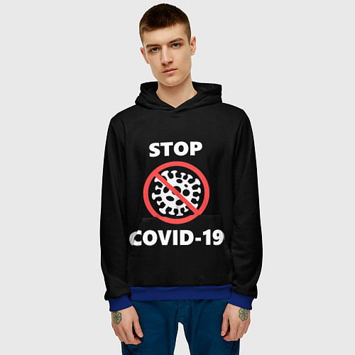 Мужская толстовка STOP COVID-19 / 3D-Синий – фото 3