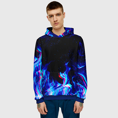 Мужская толстовка СИНИЙ ОГОНЬ ГЛИТЧ / 3D-Синий – фото 3