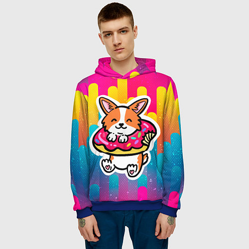Мужская толстовка Милый корги / 3D-Синий – фото 3
