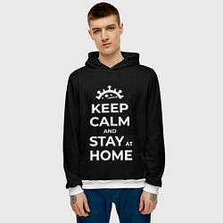 Толстовка-худи мужская Keep calm and stay at home, цвет: 3D-белый — фото 2