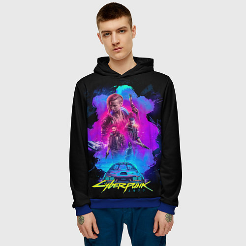 Мужская толстовка Cyberpunk 2077 / 3D-Синий – фото 3