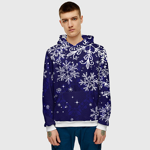Мужская толстовка Новогодние снежинки / 3D-Белый – фото 3