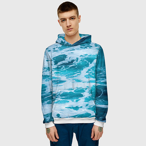 Мужская толстовка Вода волны пена море / 3D-Белый – фото 3