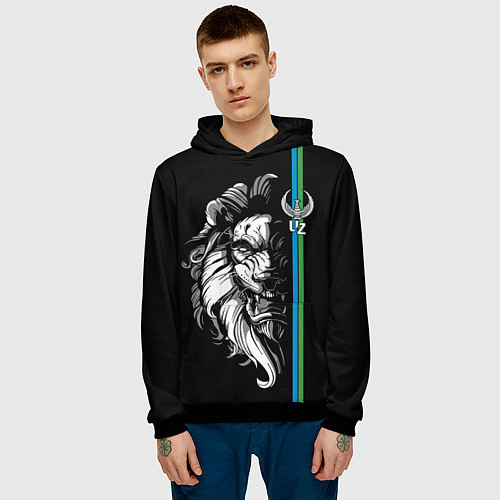 Мужская толстовка Узбекистан - суровый лев / 3D-Черный – фото 3