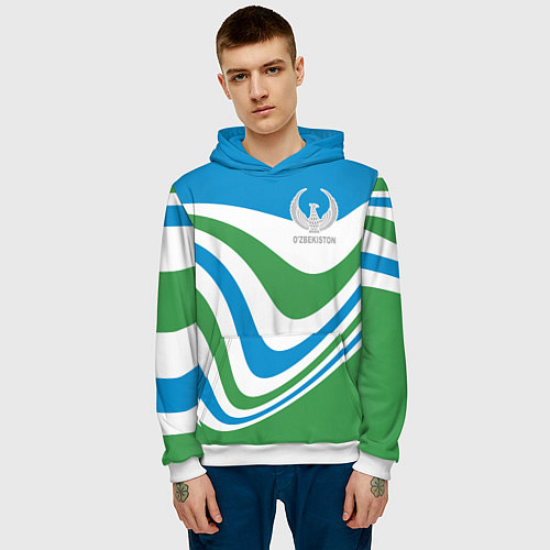Мужская толстовка Узбекистан - герб страны / 3D-Белый – фото 3