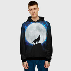 Толстовка-худи мужская Волк воющий на луну, цвет: 3D-черный — фото 2