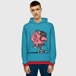 Толстовка-худи мужская Свинья на скейте, цвет: 3D-красный — фото 2