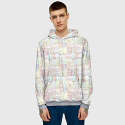 Толстовка-худи мужская Узор из домиков, цвет: 3D-меланж — фото 2