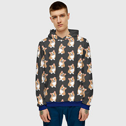 Толстовка-худи мужская Корги малыши, цвет: 3D-синий — фото 2