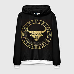 Толстовка-худи мужская Телец в золотом стиле, цвет: 3D-белый