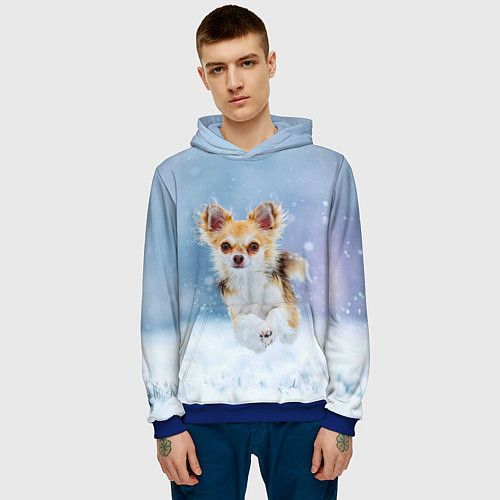 Мужская толстовка Чихуахуа в снегу / 3D-Синий – фото 3