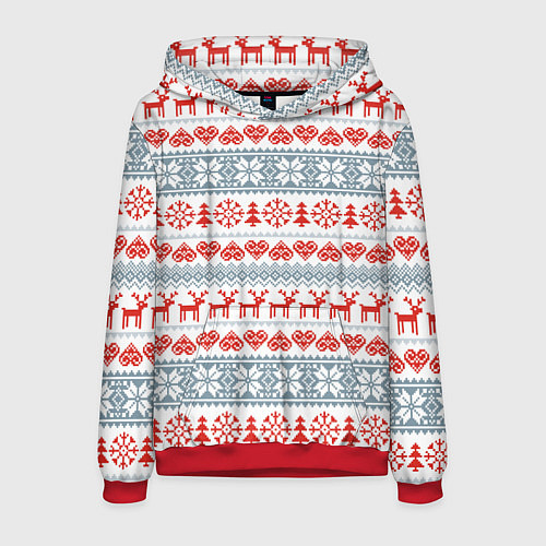 Мужская толстовка Новогодний пиксельный узор / 3D-Красный – фото 1