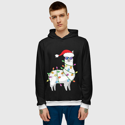 Мужская толстовка Рождественская Лама / 3D-Белый – фото 3