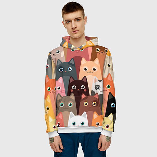 Мужская толстовка Котики мультяшные / 3D-Белый – фото 3