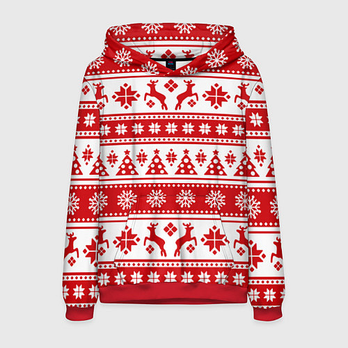 Мужская толстовка Новый Год Олени и снежинки / 3D-Красный – фото 1