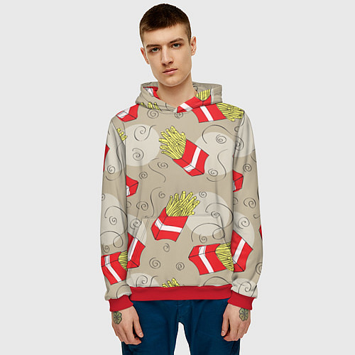 Мужская толстовка Фастфуд - Картошка фри / 3D-Красный – фото 3