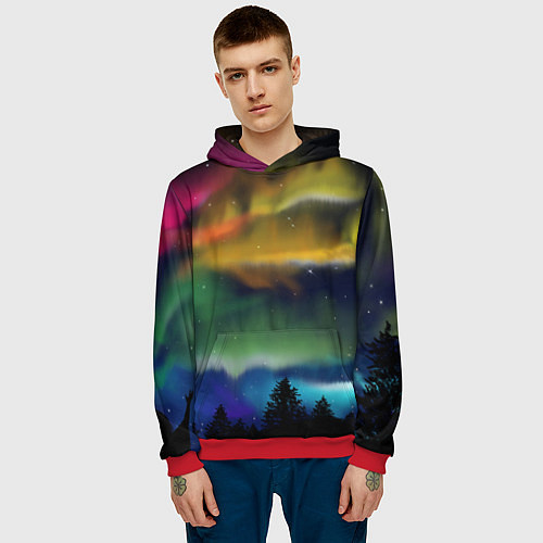 Мужская толстовка Северное сияние / 3D-Красный – фото 3