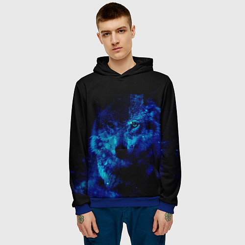 Мужская толстовка Волк Вселенная / 3D-Синий – фото 3