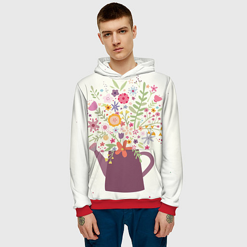 Мужская толстовка Цветы в чайнике / 3D-Красный – фото 3