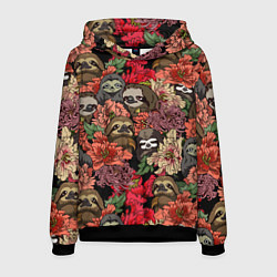 Толстовка-худи мужская Ленивец & Цветочки, цвет: 3D-черный