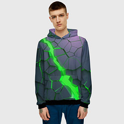 Толстовка-худи мужская ЗЕЛЕНЫЙ РАЗЛОМ 3Д РАЗЛОМ, цвет: 3D-черный — фото 2