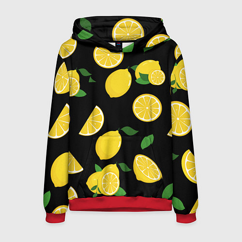 Мужская толстовка Лимоны на чёрном / 3D-Красный – фото 1