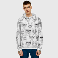 Толстовка-худи мужская Кошки в очках, цвет: 3D-белый — фото 2