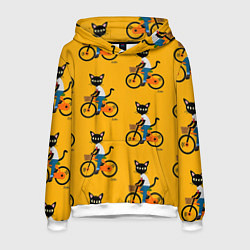 Толстовка-худи мужская Котики на велосипедах, цвет: 3D-белый