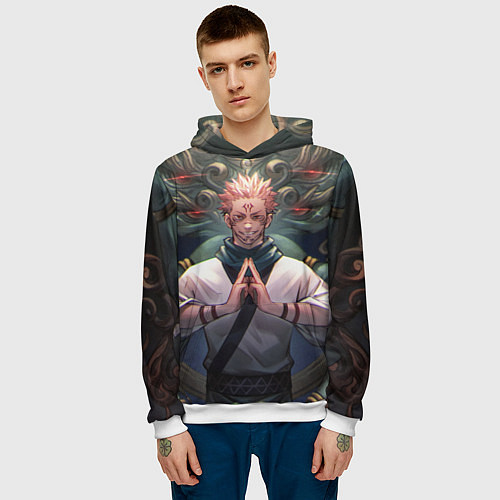 Мужская толстовка МАГИЧЕСКАЯ БИТВА SUKUNA / 3D-Белый – фото 3