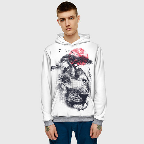 Мужская толстовка Лев Царь природы на фоне гор / 3D-Меланж – фото 3