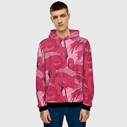 Толстовка-худи мужская Розовые фламинго, цвет: 3D-черный — фото 2