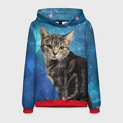 Толстовка-худи мужская Кот Космос, цвет: 3D-красный