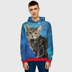 Толстовка-худи мужская Кот Космос, цвет: 3D-красный — фото 2