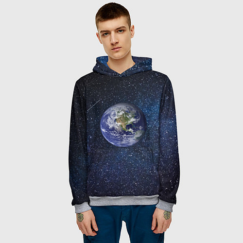 Мужская толстовка Земля в космосе / 3D-Меланж – фото 3