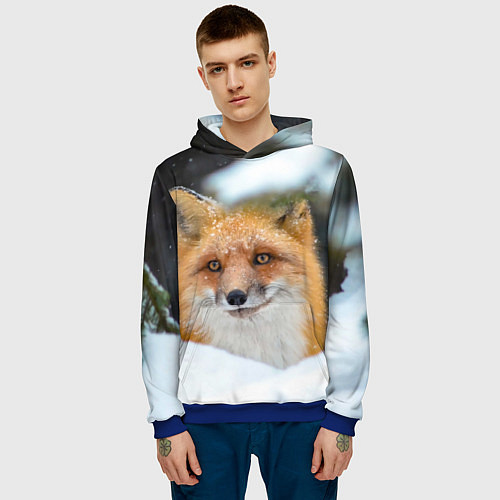 Мужская толстовка Лисичка на сугробе / 3D-Синий – фото 3