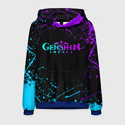 Толстовка-худи мужская GENSHIN IMPACT NEON LOGO, цвет: 3D-синий