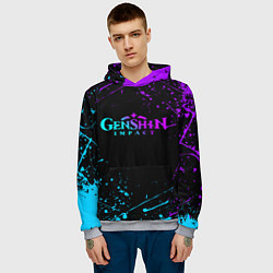 Толстовка-худи мужская GENSHIN IMPACT NEON LOGO, цвет: 3D-меланж — фото 2