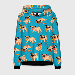 Толстовка-худи мужская Мопсы с пиццей, цвет: 3D-черный