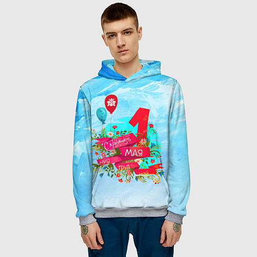 Мужская толстовка С 1 Мая! / 3D-Меланж – фото 3