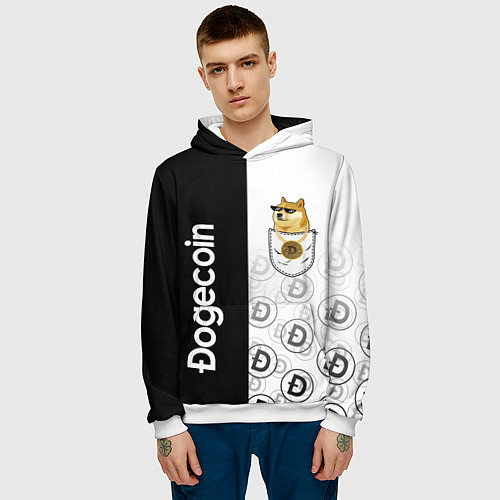 Мужская толстовка DOGECOIN DOGE КАРМАН / 3D-Белый – фото 3