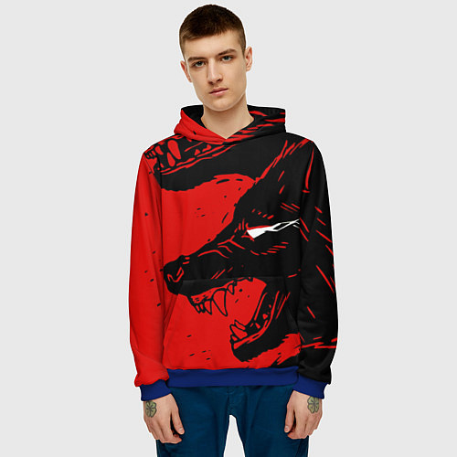 Мужская толстовка Красный волк 3D / 3D-Синий – фото 3