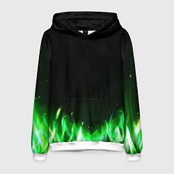 Толстовка-худи мужская Зеленый огонь, цвет: 3D-белый
