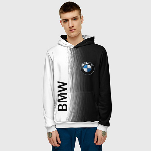 Мужская толстовка Black and White BMW / 3D-Белый – фото 3