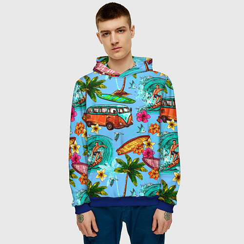 Мужская толстовка Пальмы, волны, серфинг / 3D-Синий – фото 3