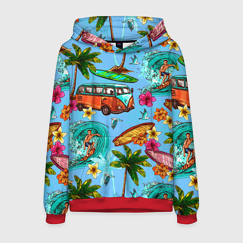 Мужская толстовка Пальмы, волны, серфинг / 3D-Красный – фото 1