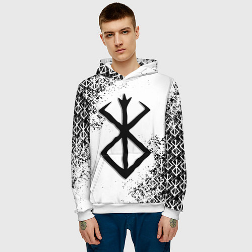 Мужская толстовка БЕРСЕРК logo чб / 3D-Белый – фото 3